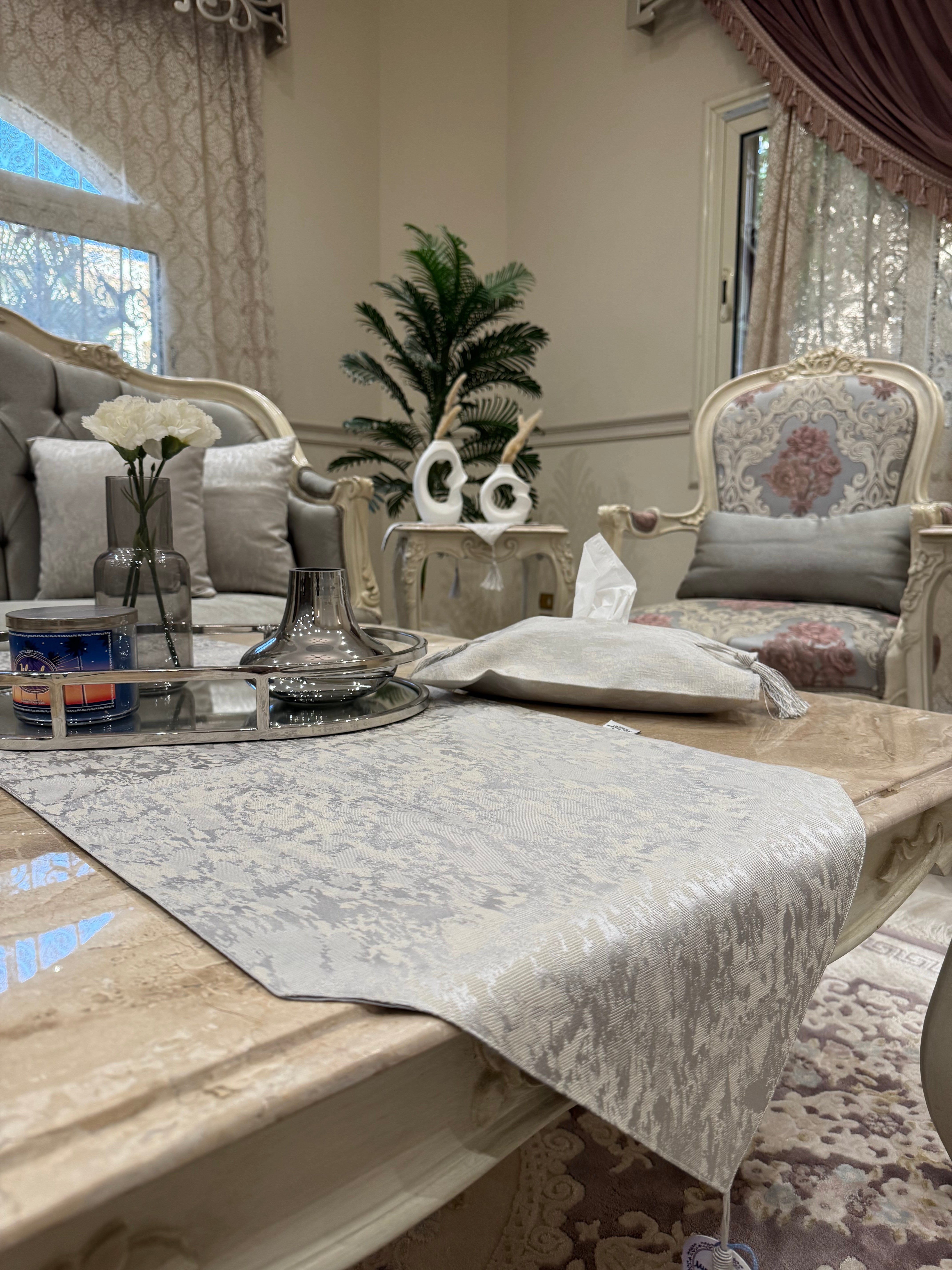 Wooded silver table runner