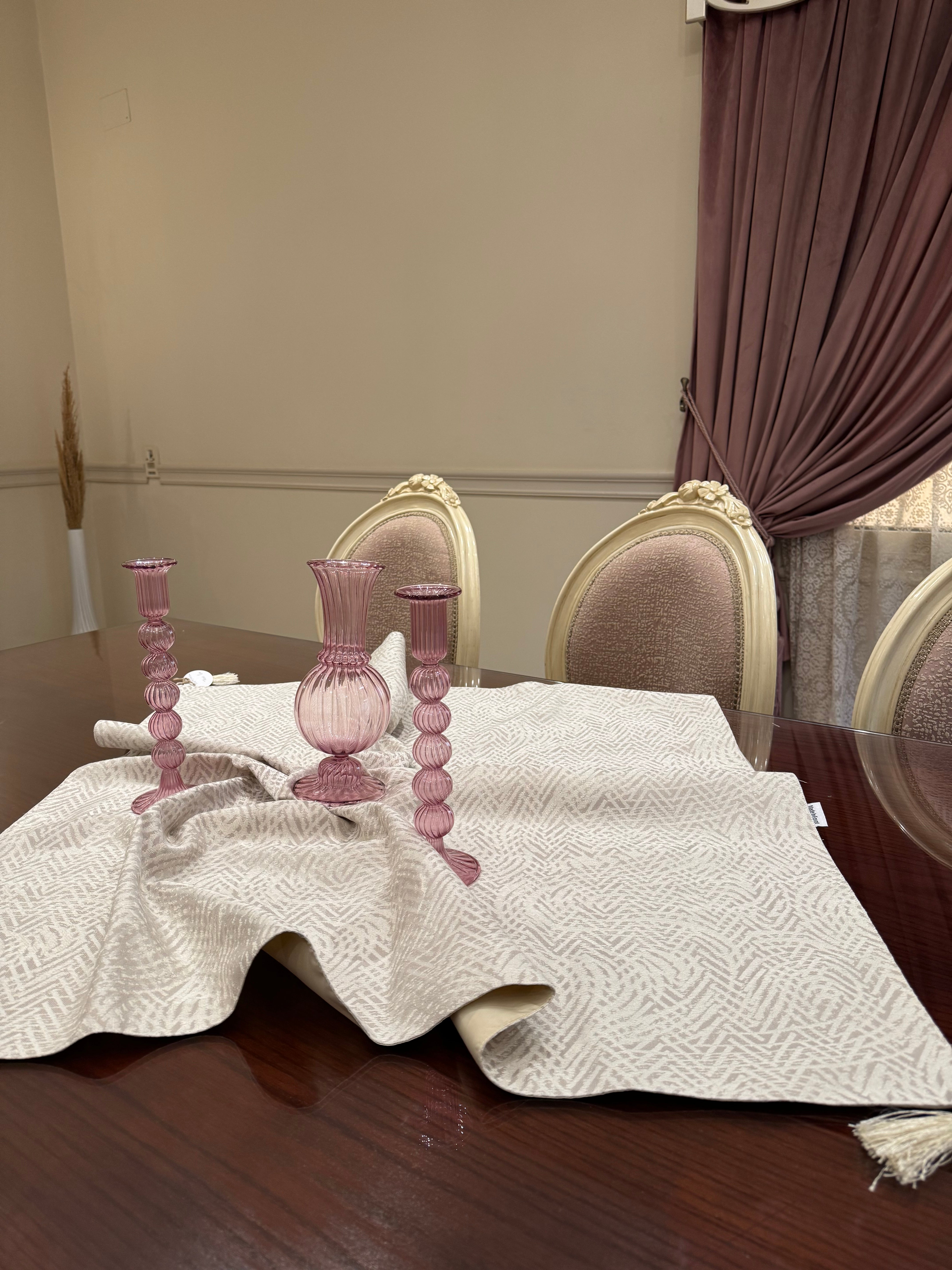 Striped cream square table cloth