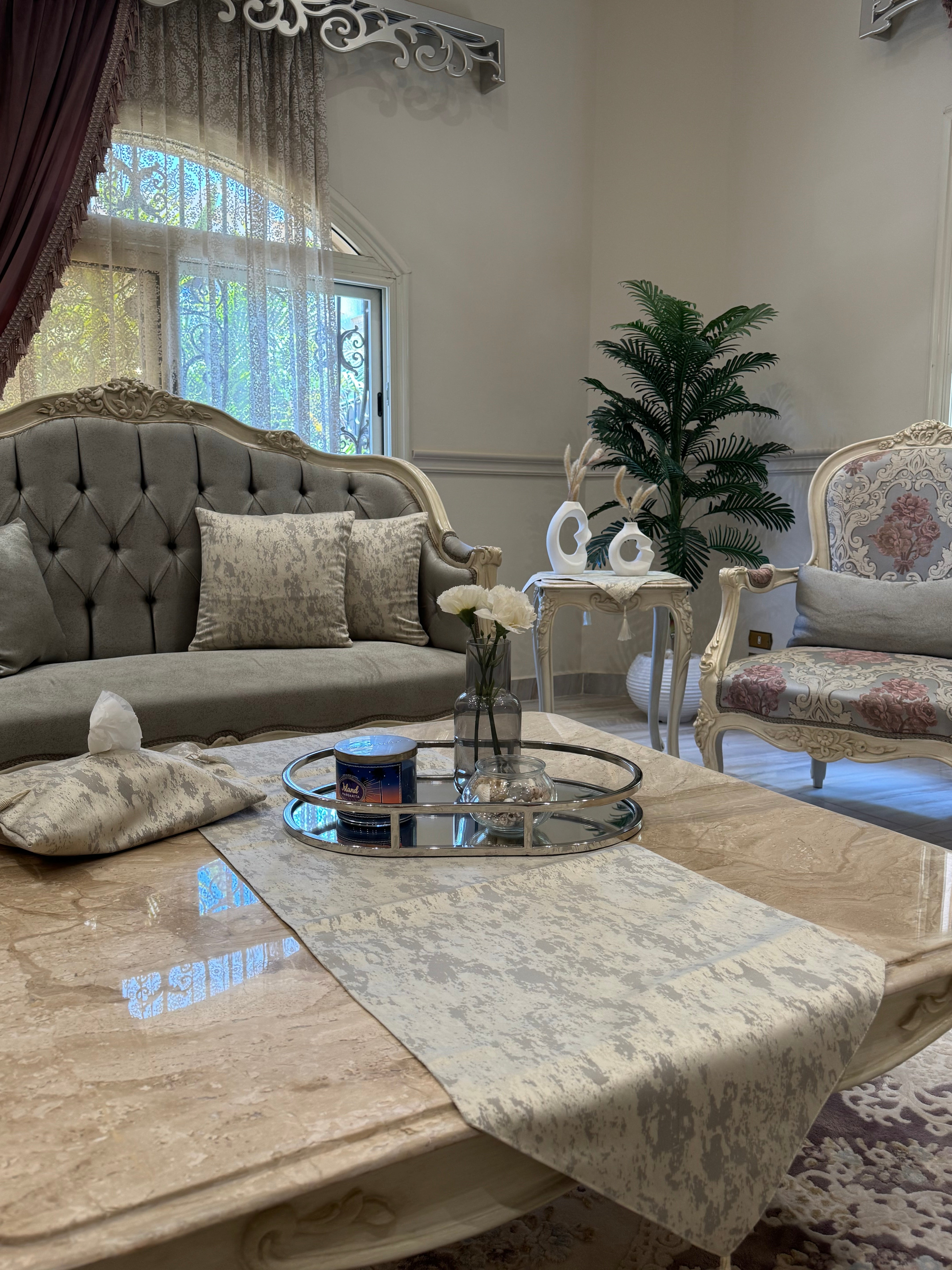 Wooded grey*beige table runner