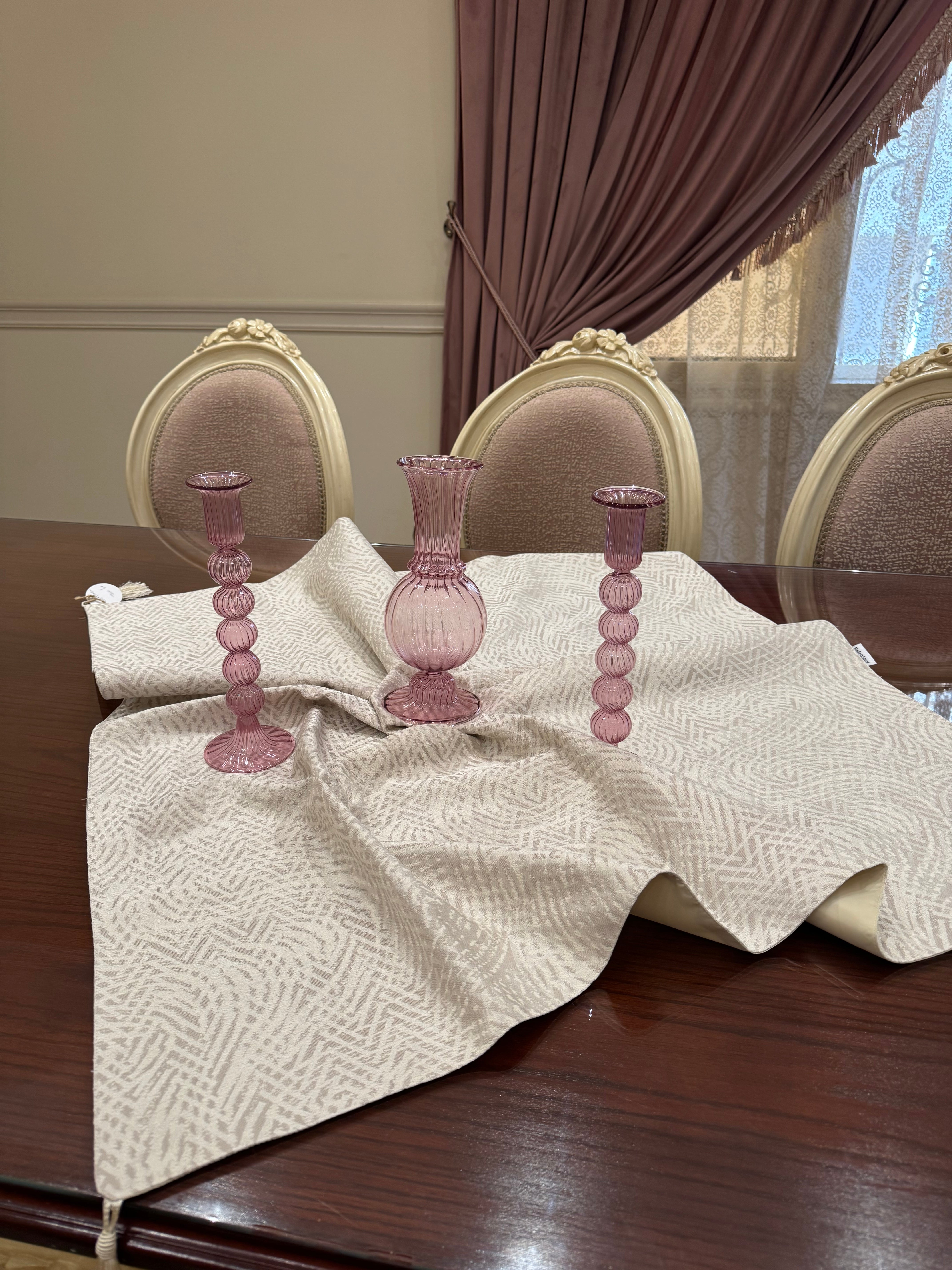 Striped cream square table cloth