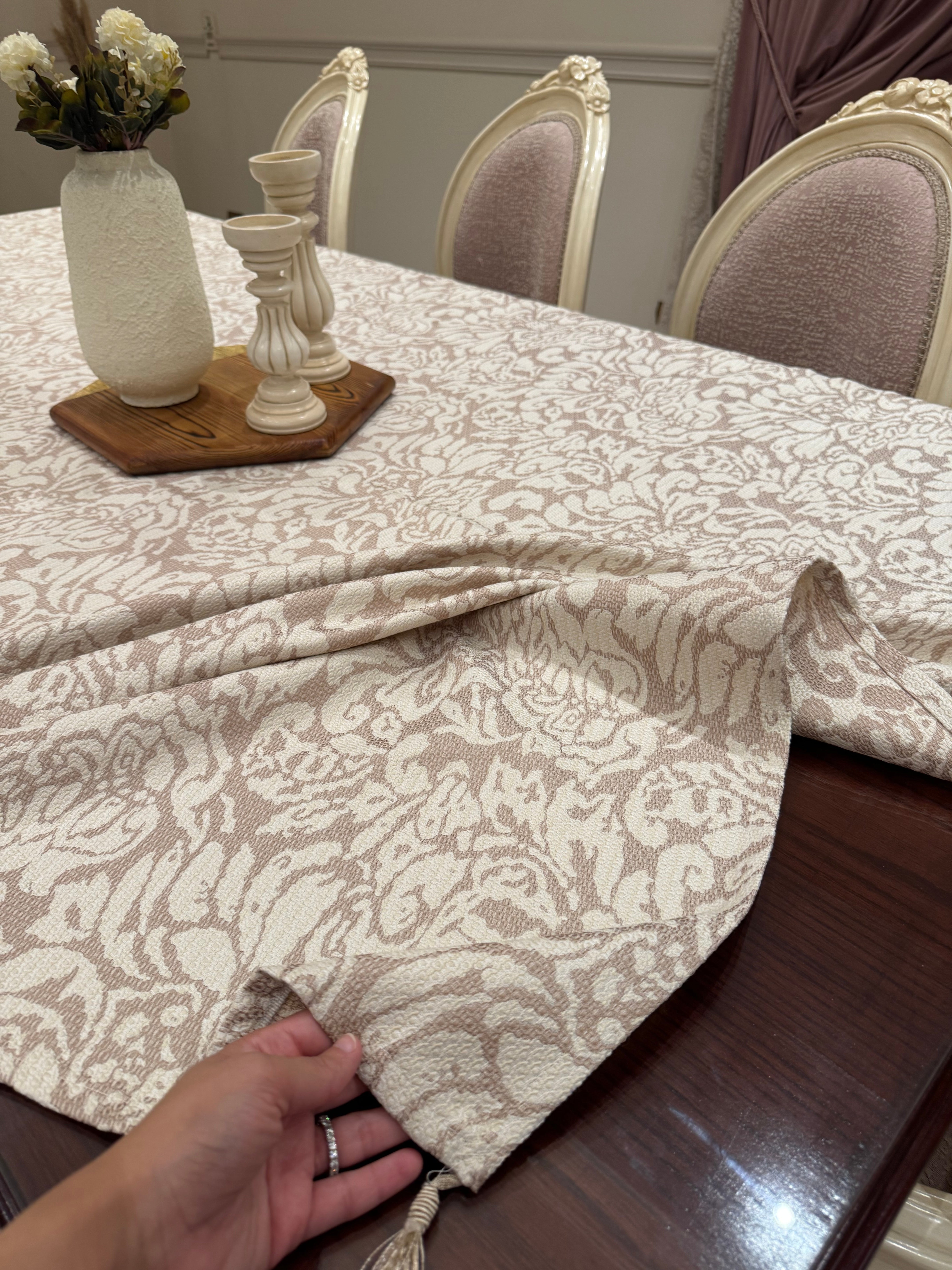 Wooded beige*cafe table cloth
