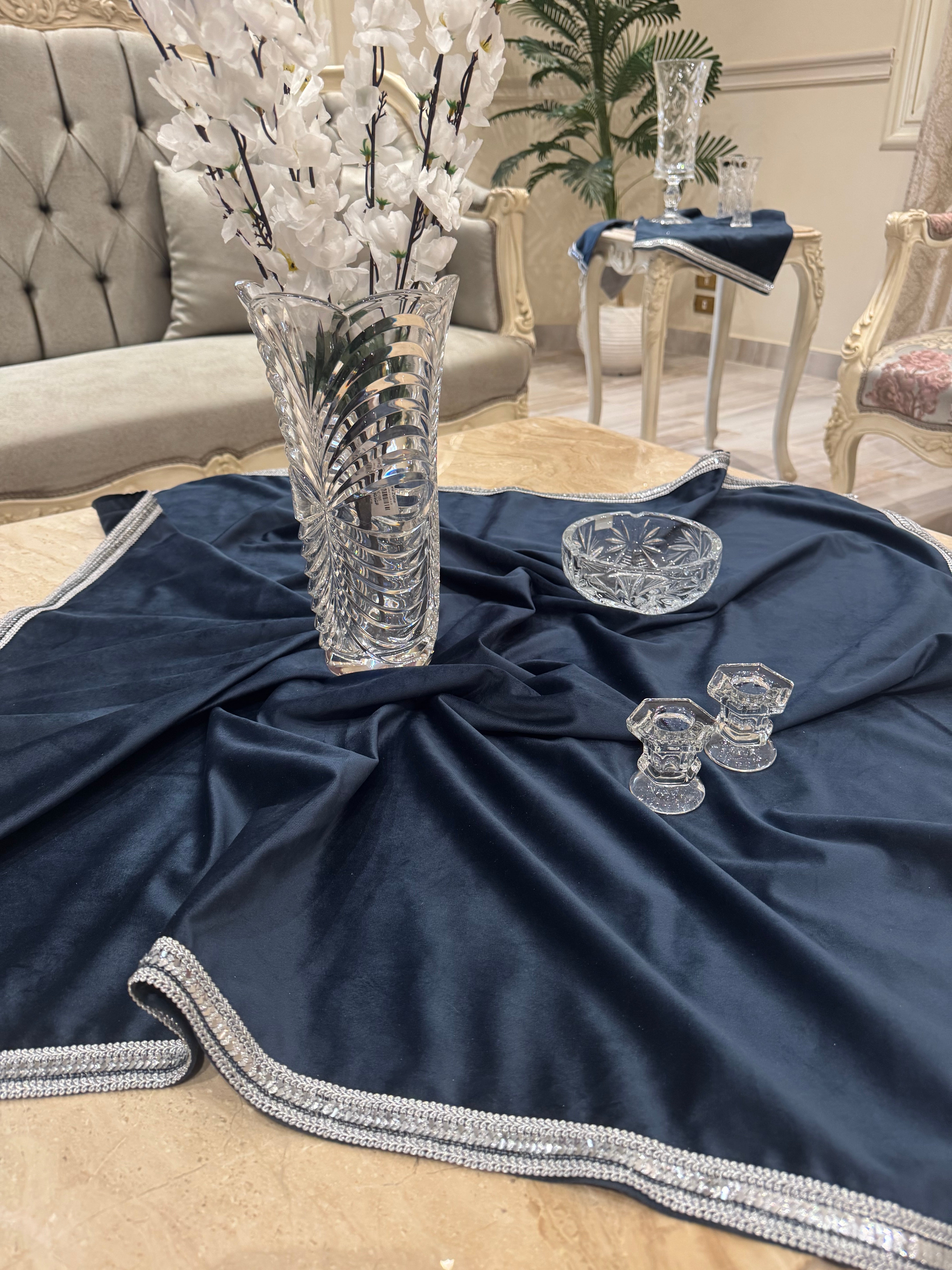 Navy velvet runner