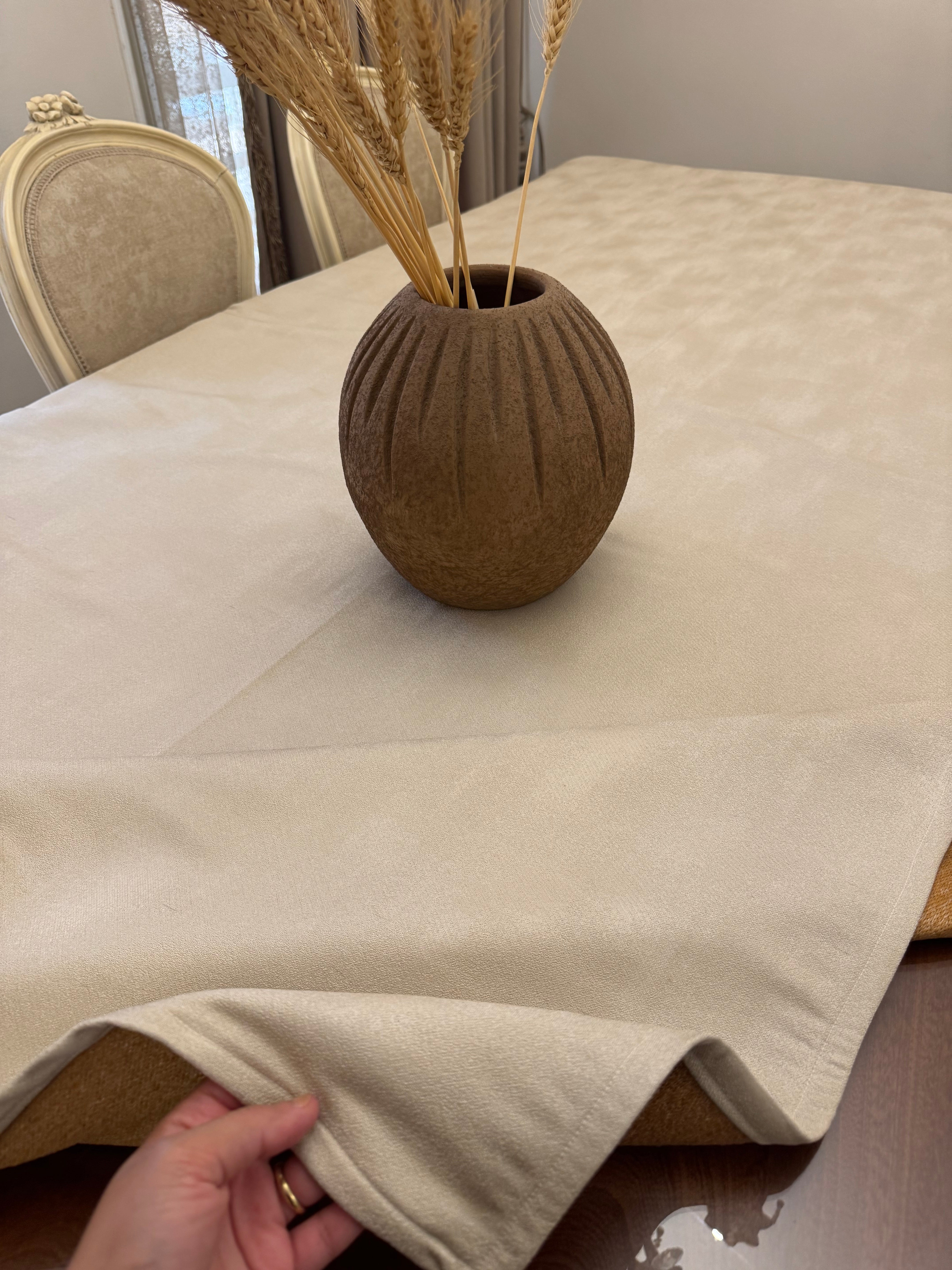 Plain beige table cloth