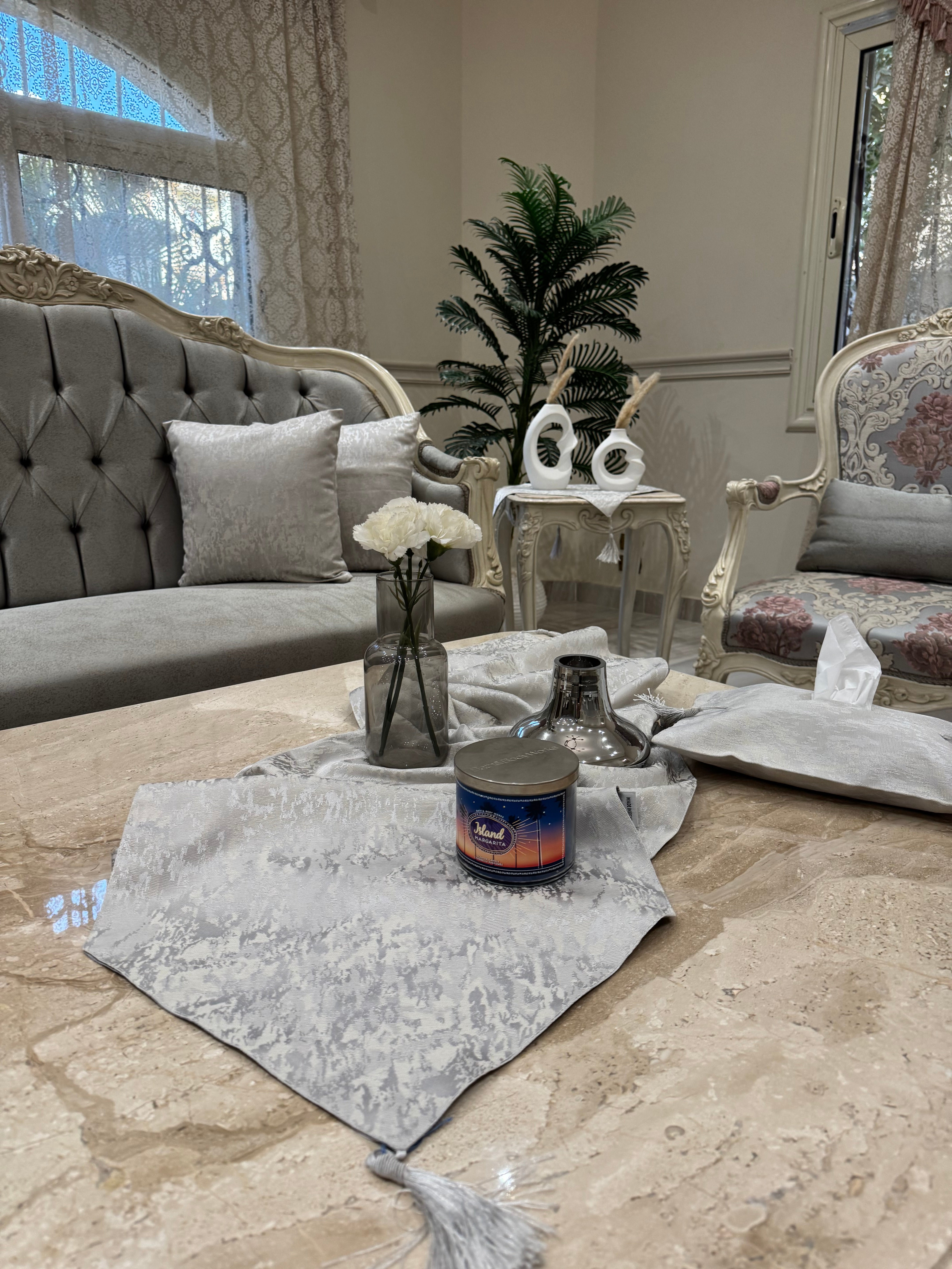 Wooded silver table runner