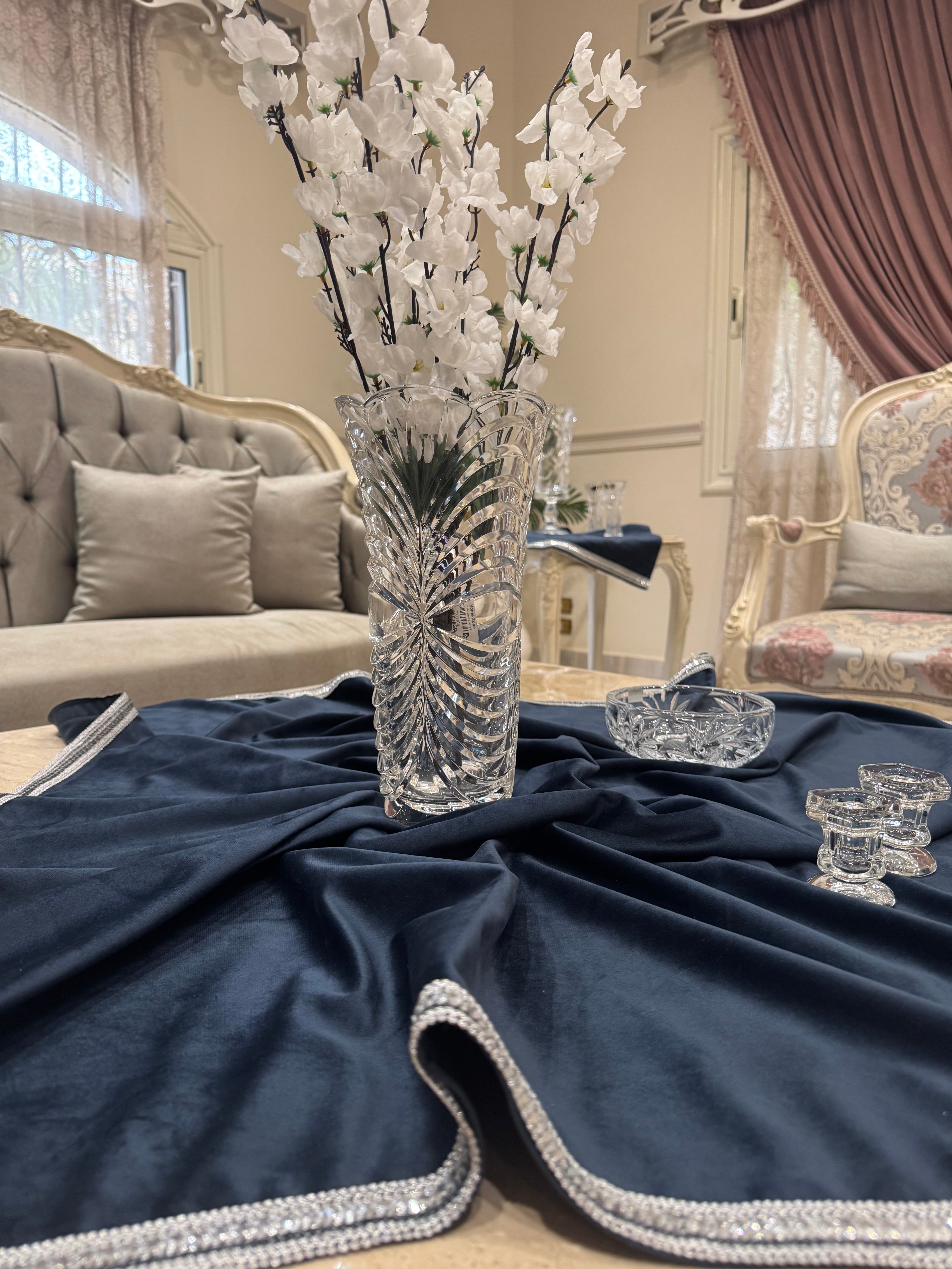 Navy velvet runner