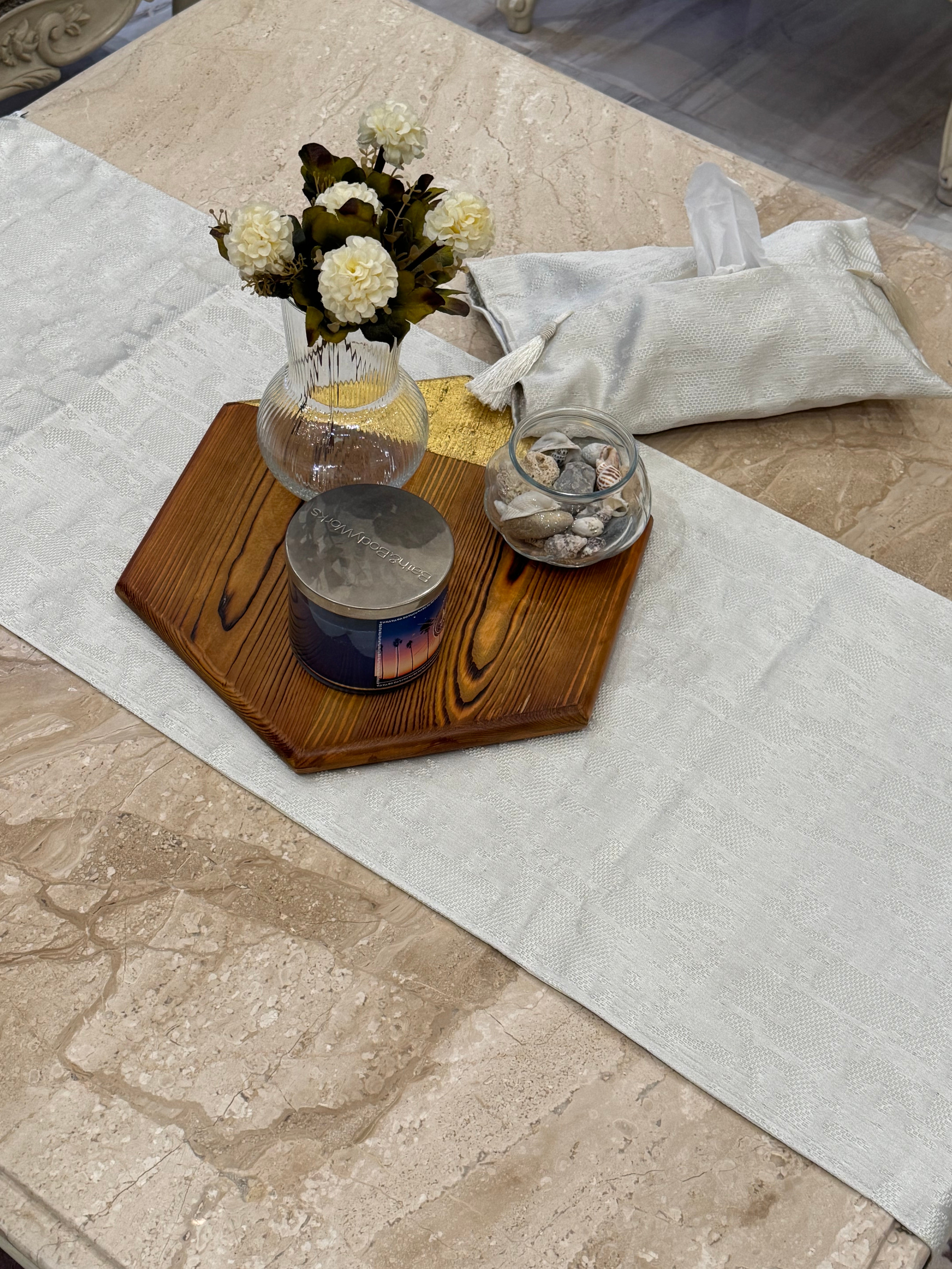 Light silver*offwhite table runner