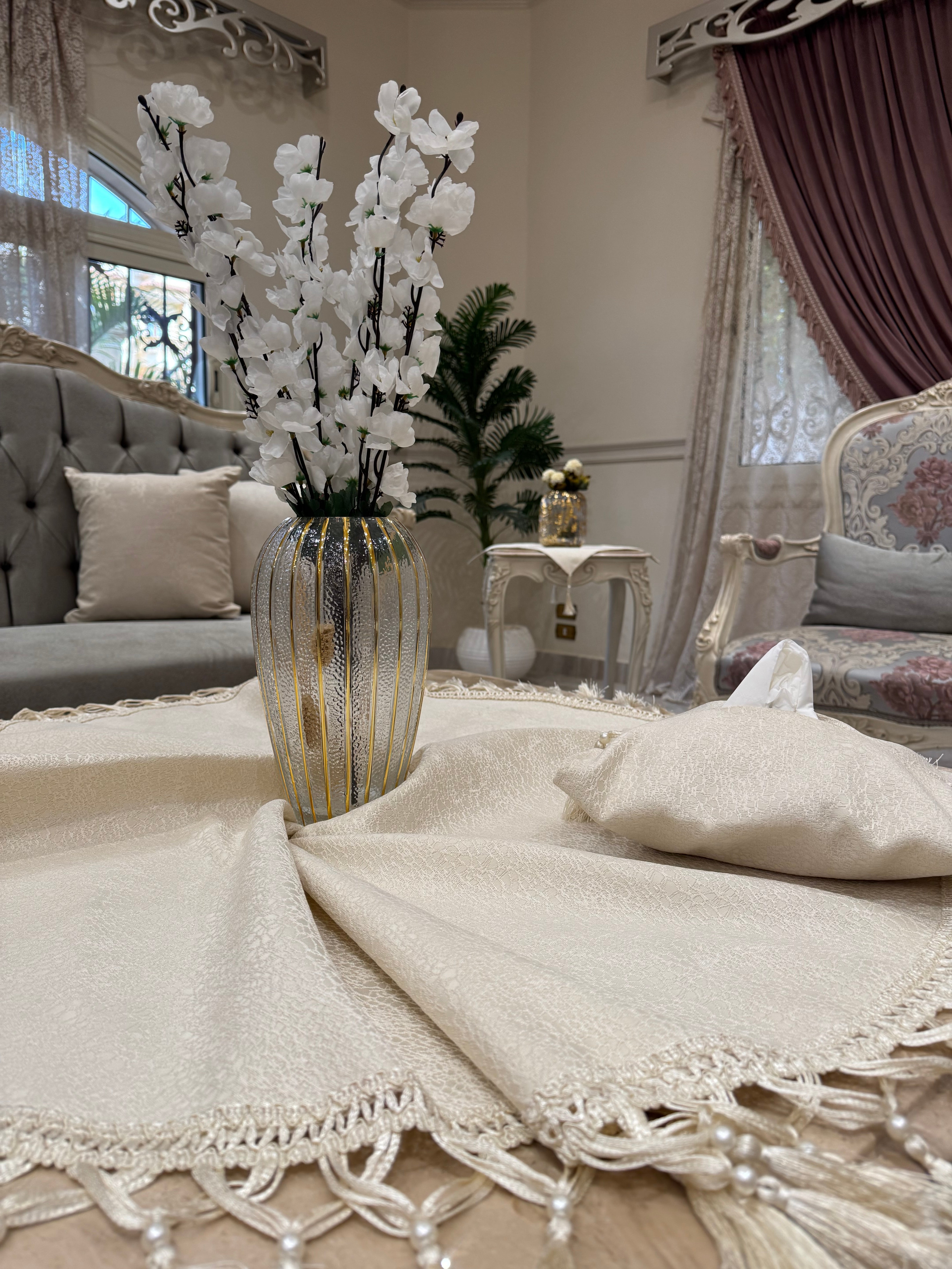 Plain round offwhite table cloth